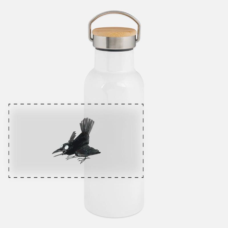 Rabenkrähe 2 Panorama Thermosflasche mit Bambusdeckel