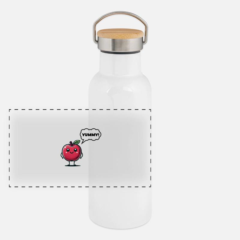 apfel comic Panorama Thermosflasche mit Bambusdeckel