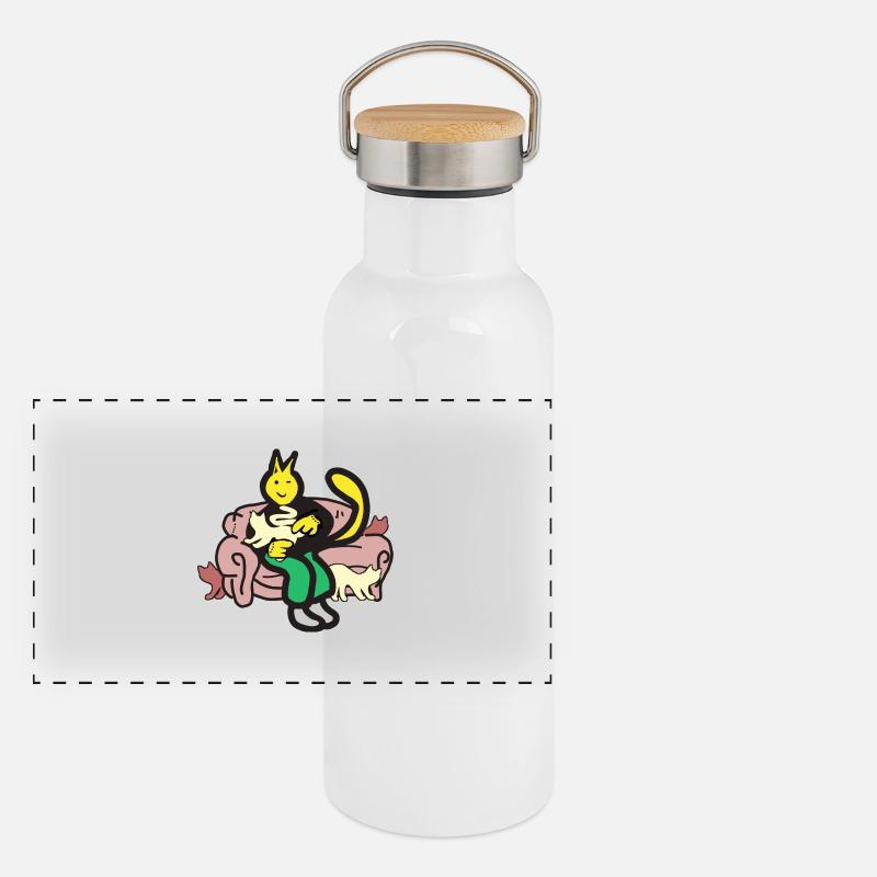 Chat personne Gourde isotherme avec bouchon en bambou