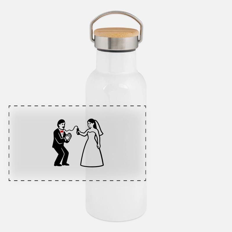 Brautpaar Peitsche Lustig Panorama Thermosflasche mit Bambusdeckel