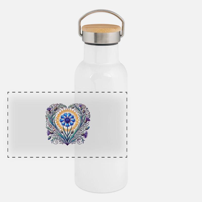 Garten-Blues Panorama Thermosflasche mit Bambusdeckel