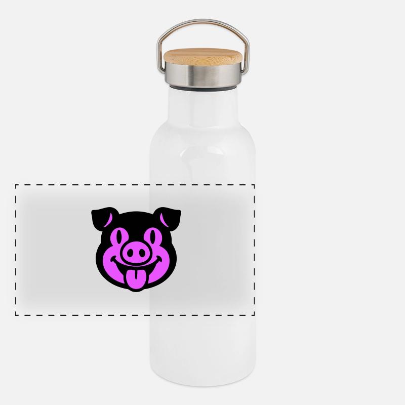 Piglet Pig Head Panoramic Thermal Bottle with Bamboo Lid