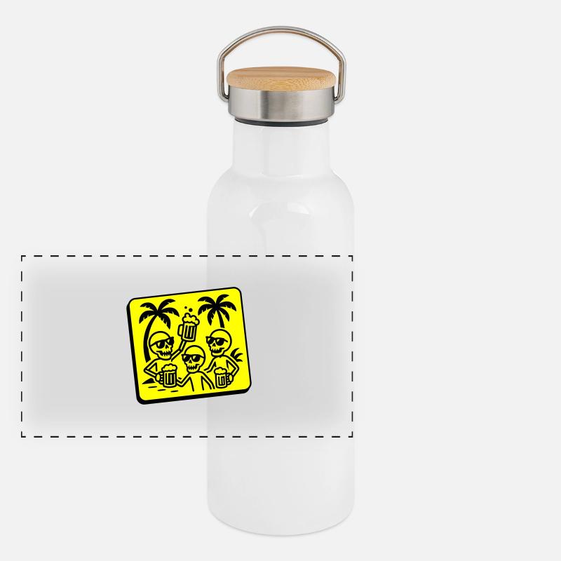 Skelett Urlaub Party Bier Panorama Thermosflasche mit Bambusdeckel