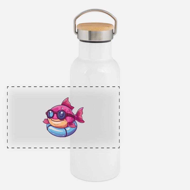 Piranha Fisch Comic Cool Panorama Thermosflasche mit Bambusdeckel