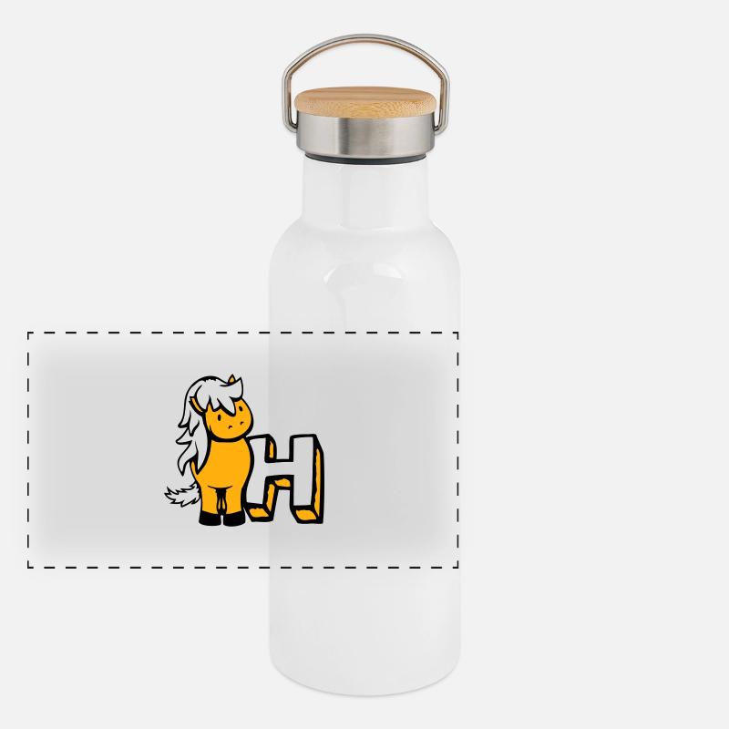 Pferd H Horse Buchstabe ABC Englisch Lernen Schule Panorama Thermosflasche mit Bambusdeckel