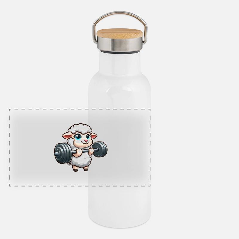 Schaf Lamm Gewichtheber Workout Panorama Thermosflasche mit Bambusdeckel
