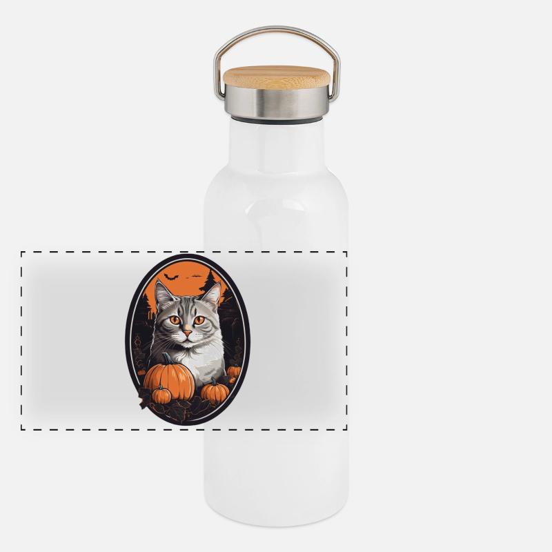 Chat d’Halloween Gourde isotherme avec bouchon en bambou