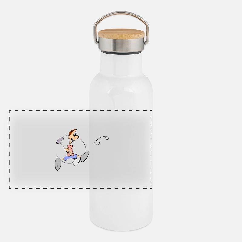 Eine Comic Figur beim Golf spielen - Geschenkidee Panorama Thermosflasche mit Bambusdeckel