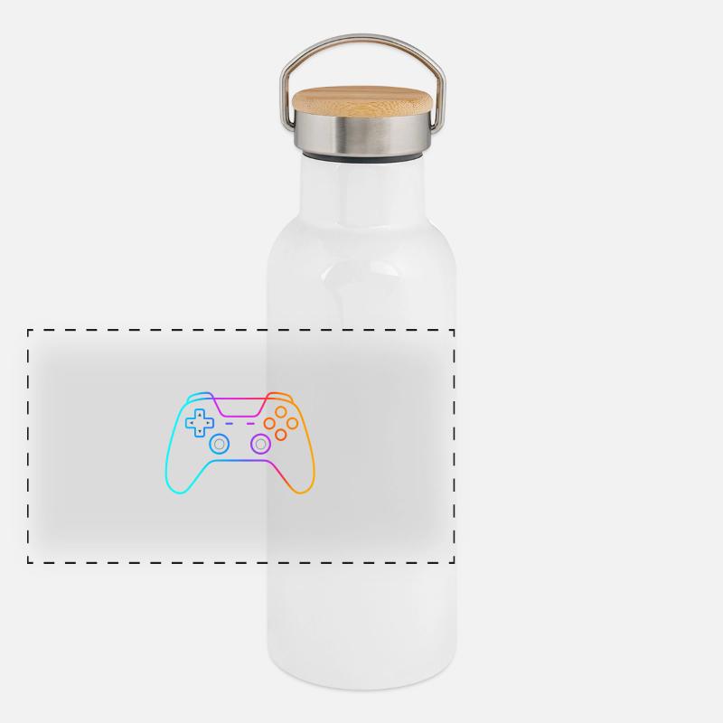 Neon Gamepad – Colorful Controller Motif Panoramic Thermal Bottle with Bamboo Lid