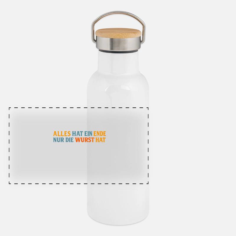 Alles hat ein Ende, außer der Wurst Panorama Thermosflasche mit Bambusdeckel
