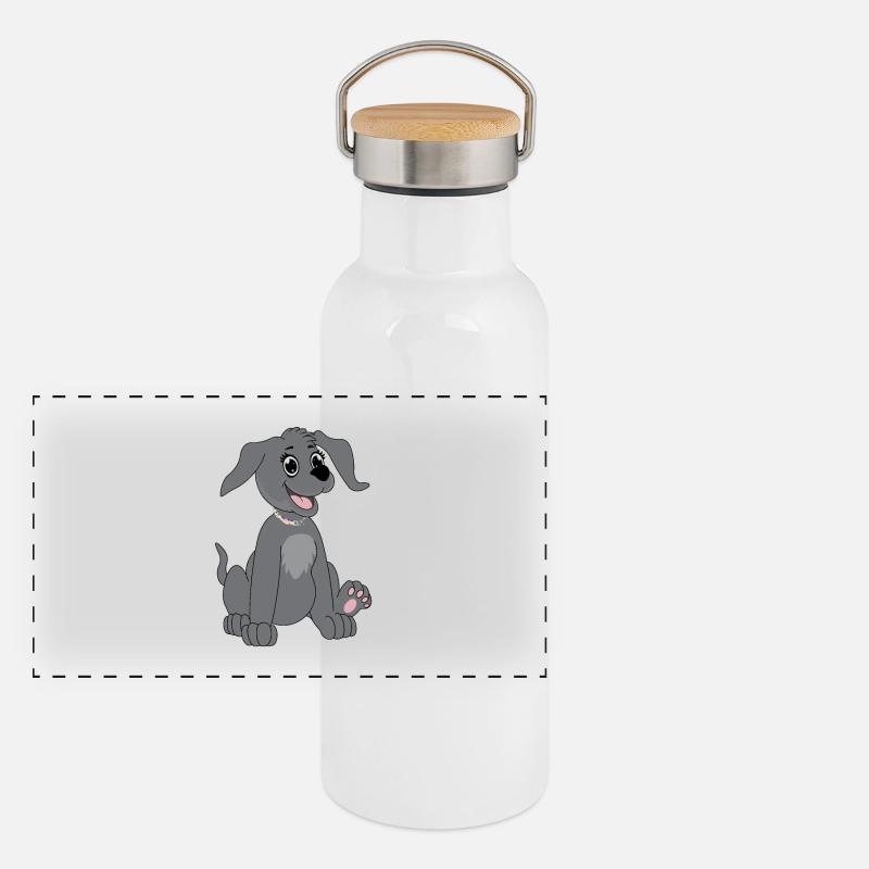 Hund sitzt - grau Panorama Thermosflasche mit Bambusdeckel
