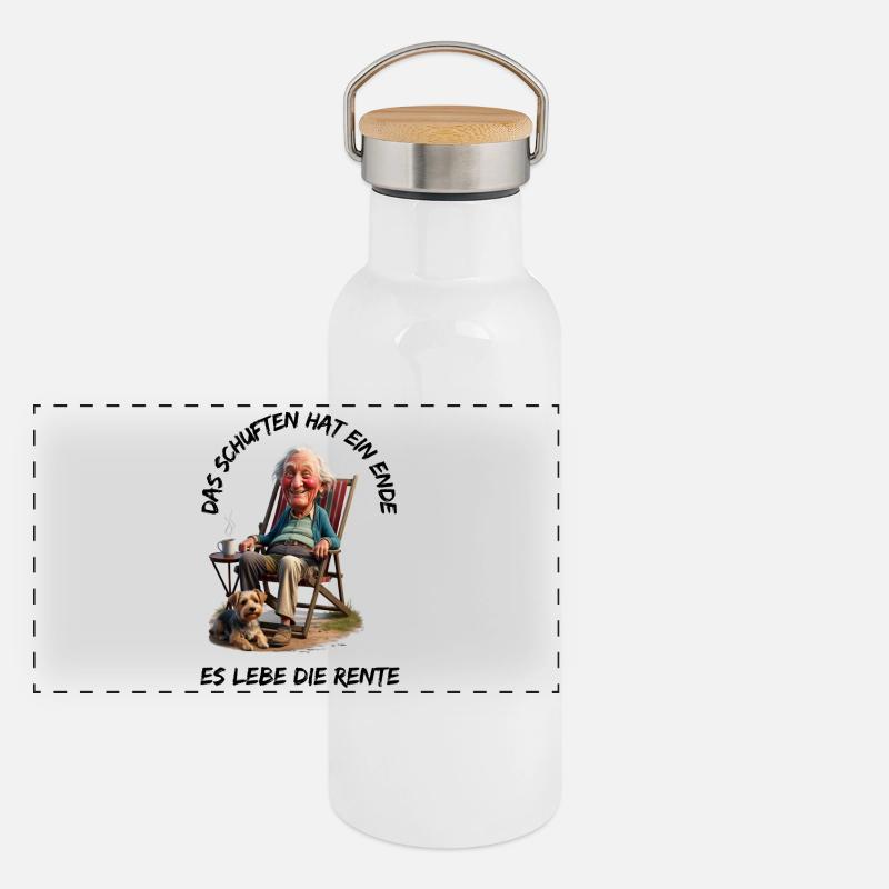 Das Schuften hat ein Ende-Es lebe die Rente Panorama Thermosflasche mit Bambusdeckel