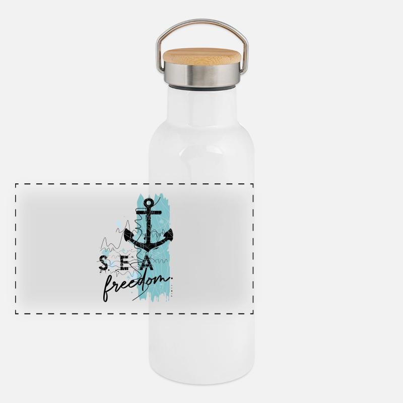 Ancre Liberté - Gourde isotherme avec bouchon en bambou - blanc