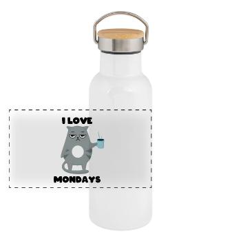 I love mondays - Cat Grumpy - Panoramic Thermal Bottle with Bamboo Lid - white - Front