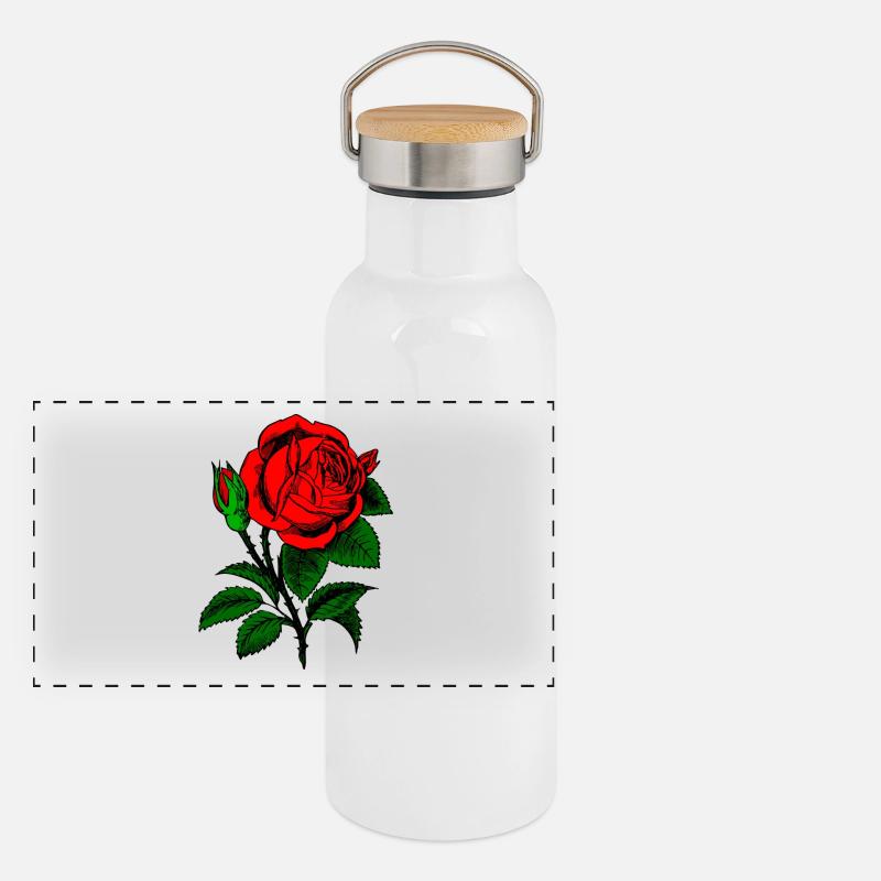 Rose rouge Gourde isotherme avec bouchon en bambou