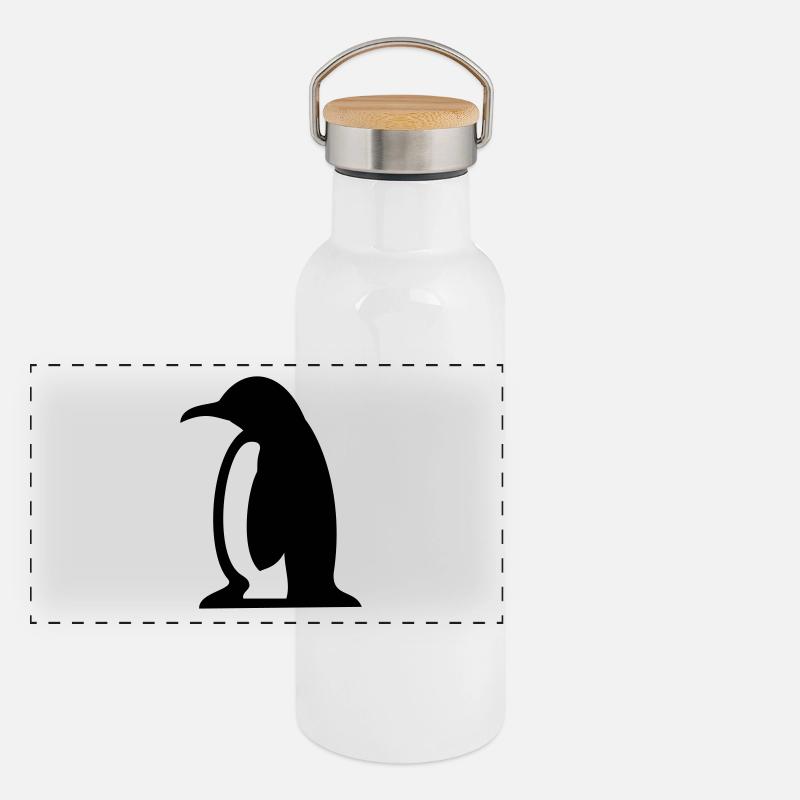 Pinguin Geschenk Panorama Thermosflasche mit Bambusdeckel