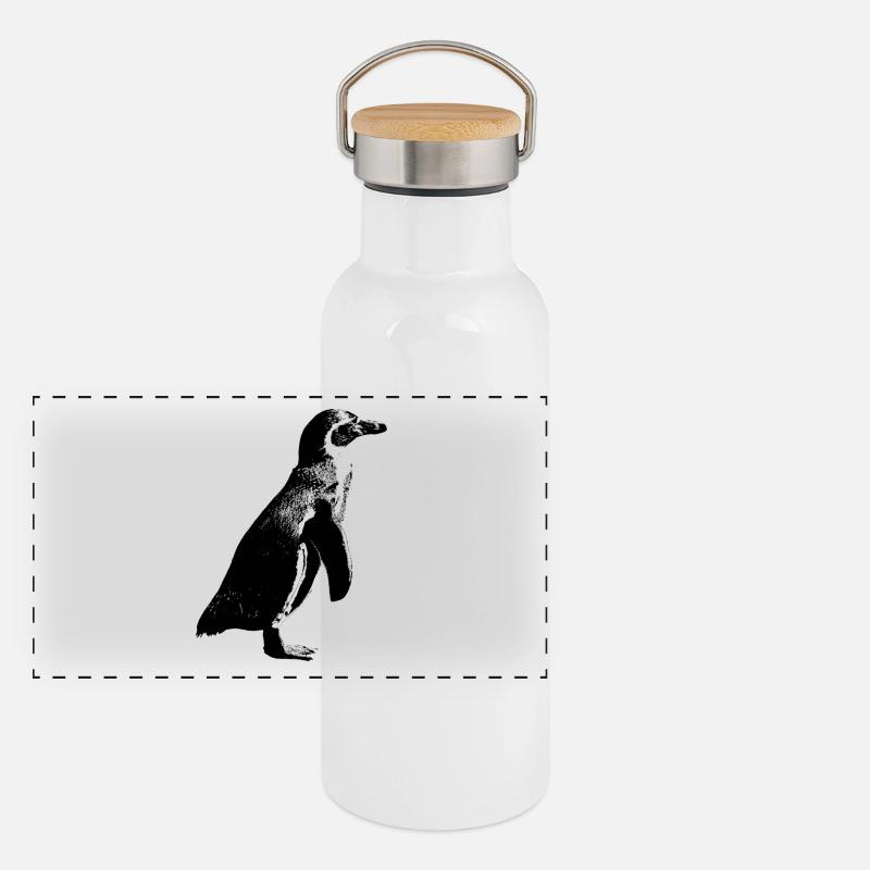 Pinguin Panorama Thermosflasche mit Bambusdeckel