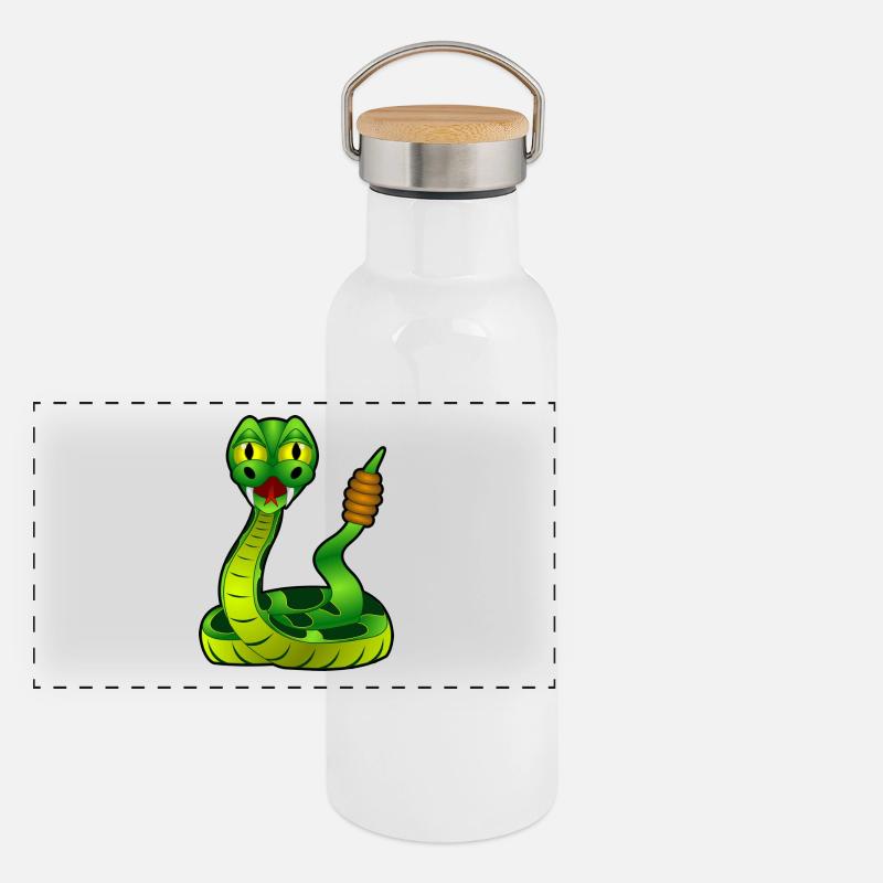 Rattlesnake in green. gift idea Panoramic Thermal Bottle with Bamboo Lid