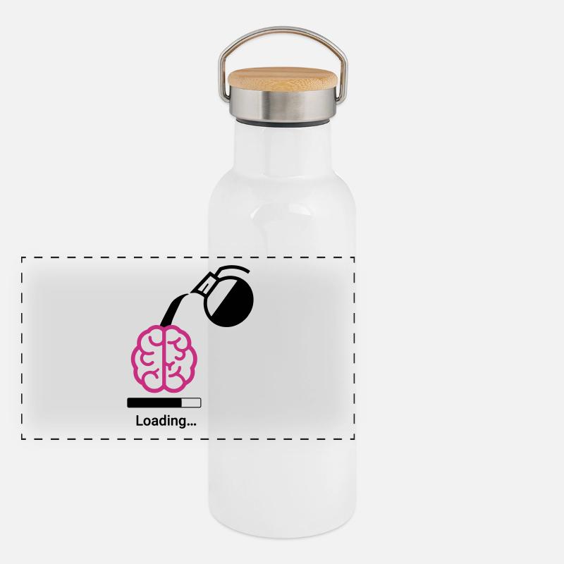 Coffee loading to Brain Panorama Thermosflasche mit Bambusdeckel