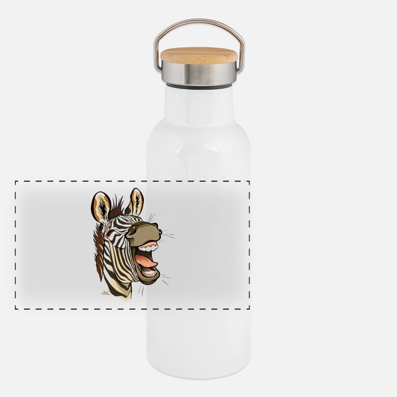 Zebre qui rit (bords blancs) Gourde isotherme avec bouchon en bambou