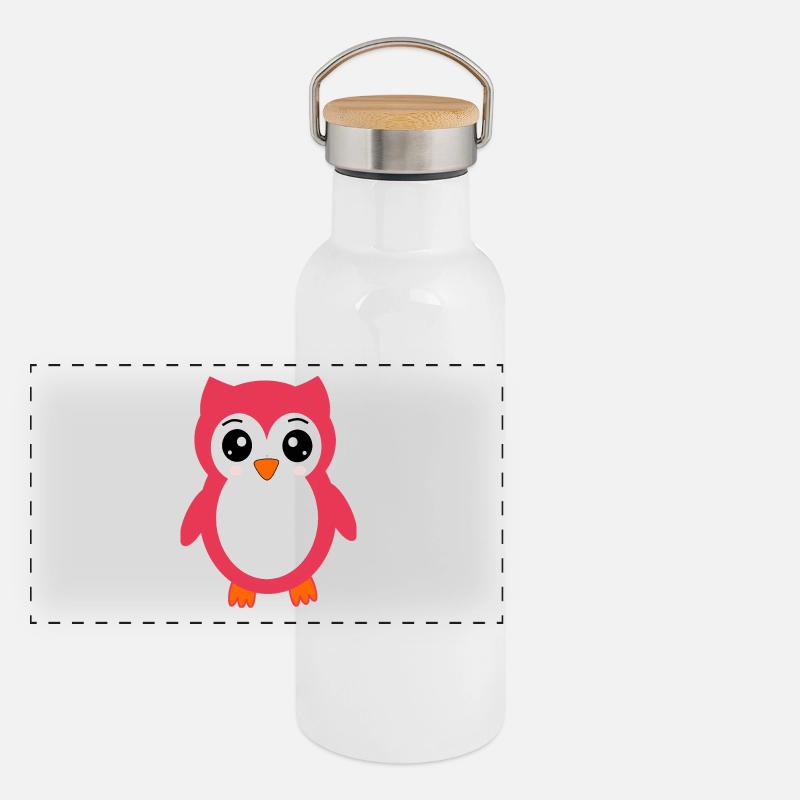 hibou rose rose rouge Gourde isotherme avec bouchon en bambou