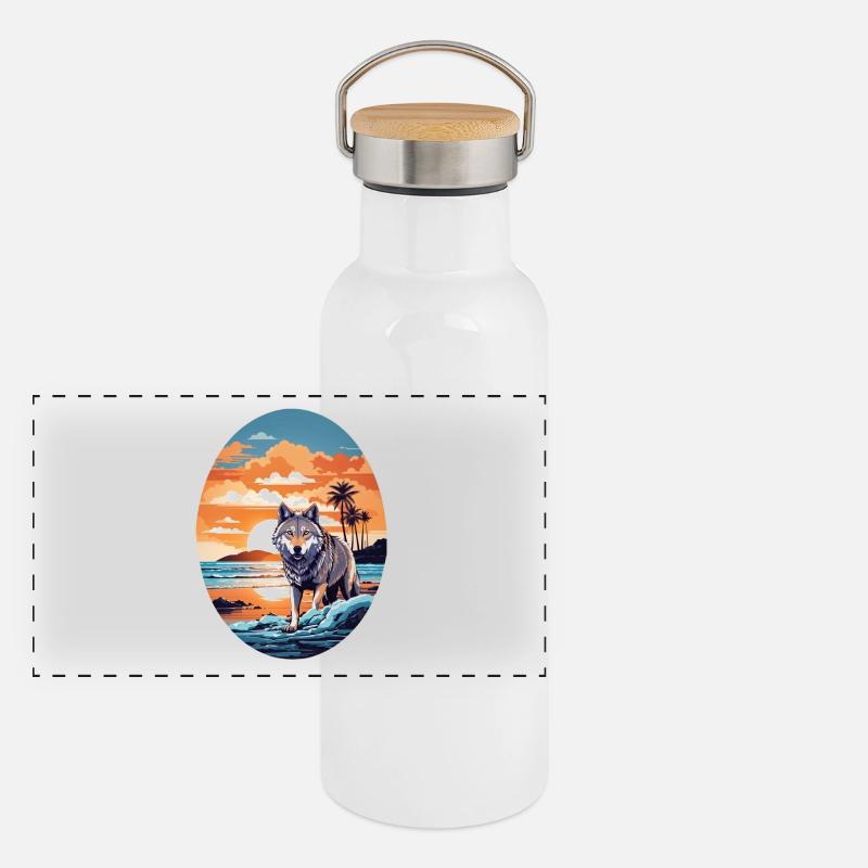 Loup sur la plage Gourde isotherme avec bouchon en bambou