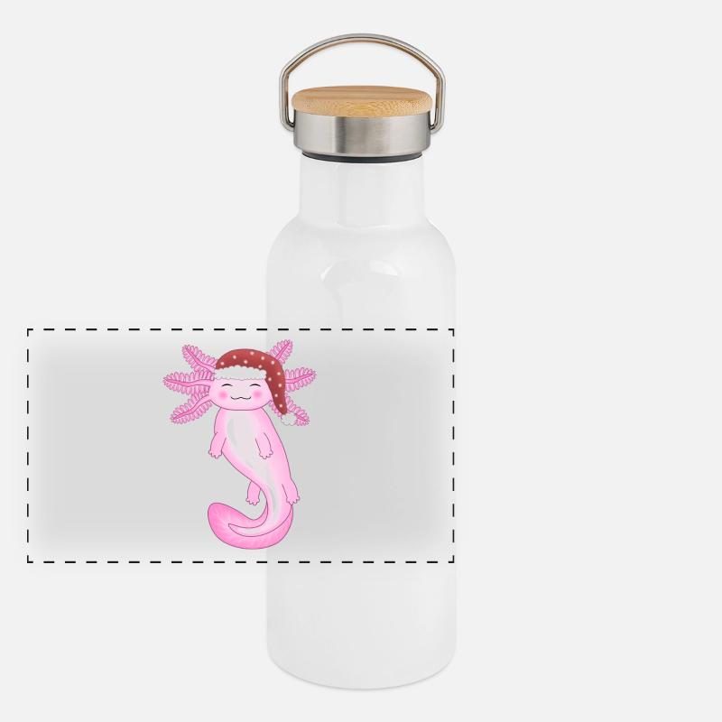 Cute Christmas Axolotl Panoramic Thermal Bottle with Bamboo Lid