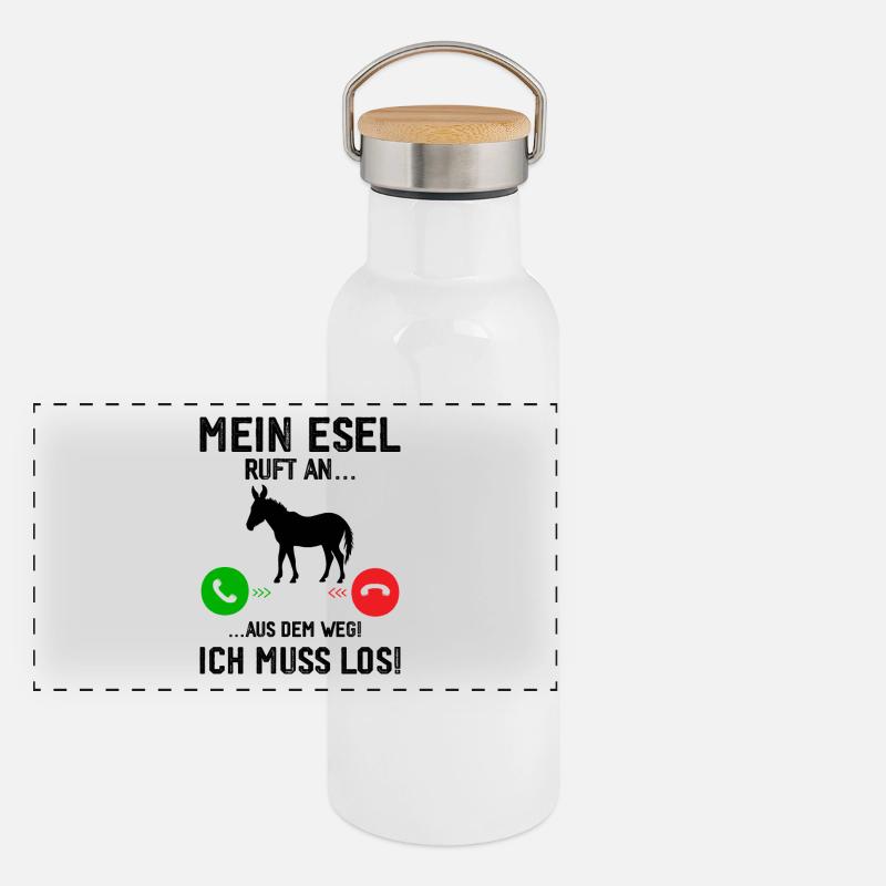 Mein Esel ruft an, ich muss los! Panorama Thermosflasche mit Bambusdeckel