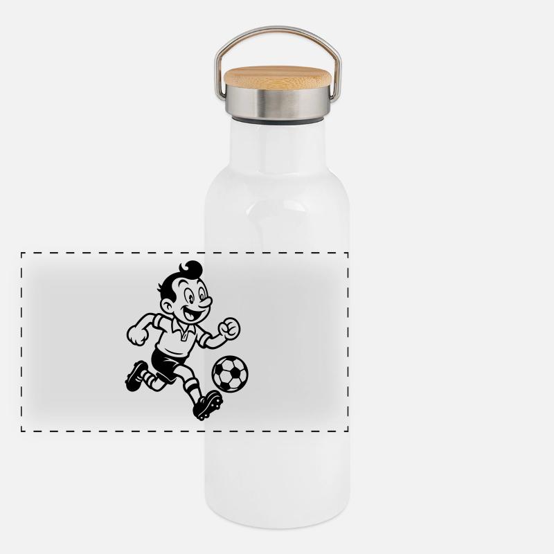 Fussballer Comic Fussballspieler Panorama Thermosflasche mit Bambusdeckel