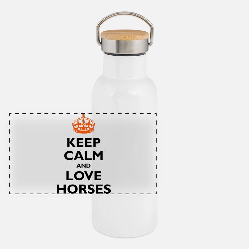 Keep Calm & Love Horses Panorama Thermosflasche mit Bambusdeckel