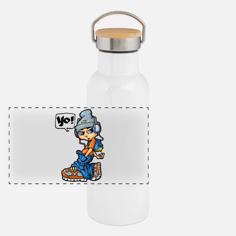 Boy saying Yo Panorama Thermosflasche mit Bambusdeckel