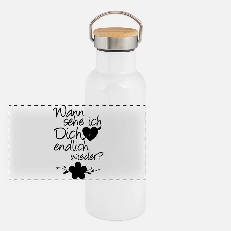 Wiedersehen Liebe, Spruch, Geschenk Panorama Thermosflasche mit Bambusdeckel