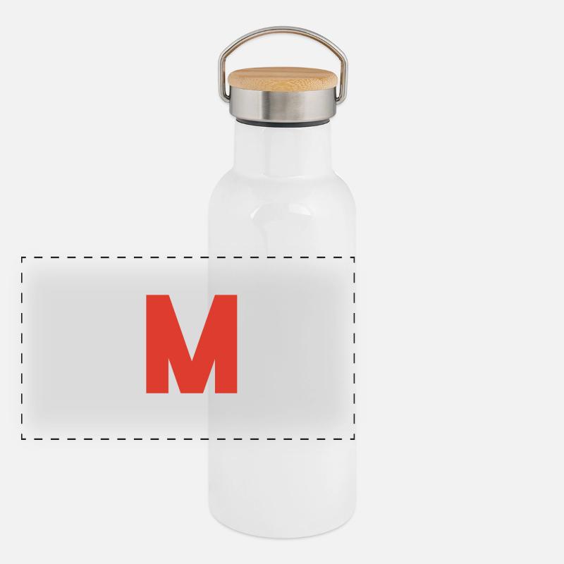 Rotes M-Logo auf Schwarz Panorama Thermosflasche mit Bambusdeckel