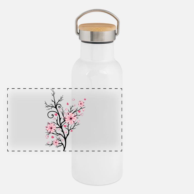 Cherry Tree Cherry Blossoms with Hearts Sakura Spring Panoramic Thermal Bottle with Bamboo Lid