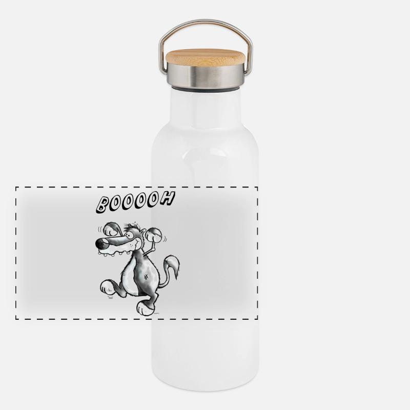 Wilder Wolf Panorama Thermosflasche mit Bambusdeckel