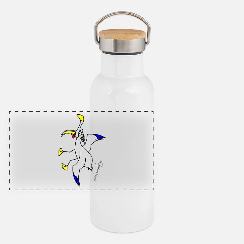 Screechgull © Chyropterum Innoxius - Panoramic Thermal Bottle with Bamboo Lid - white