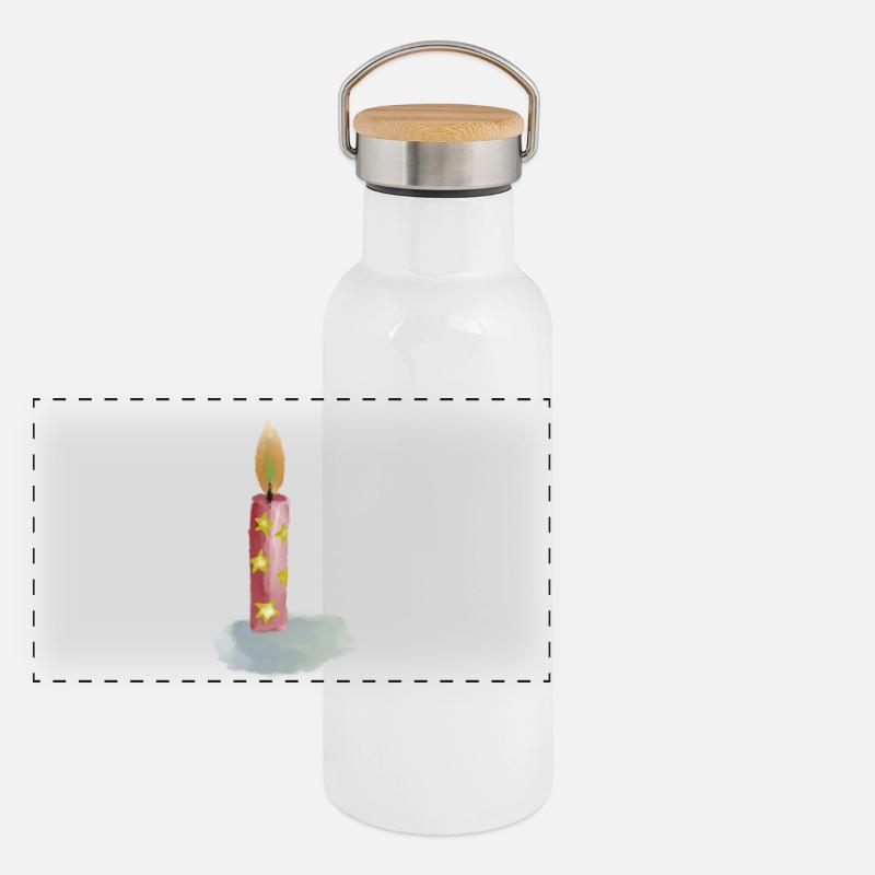 Handgezeichnete Geburtstagskerze mit Sternen Panorama Thermosflasche mit Bambusdeckel