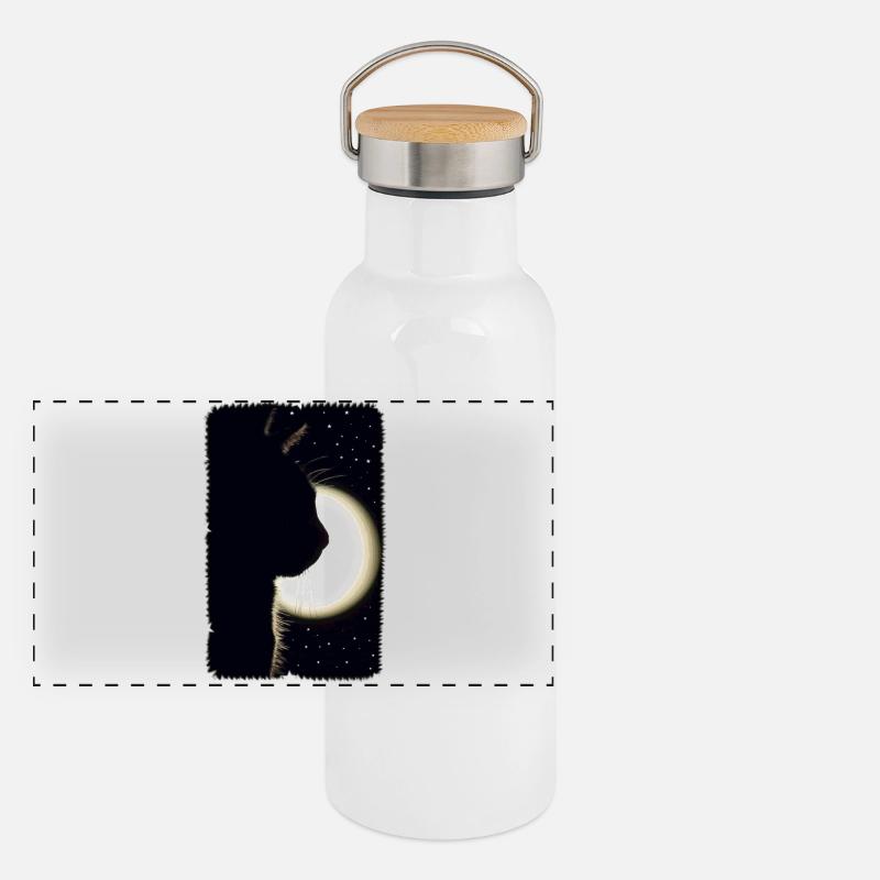 Chat de lune Gourde isotherme avec bouchon en bambou