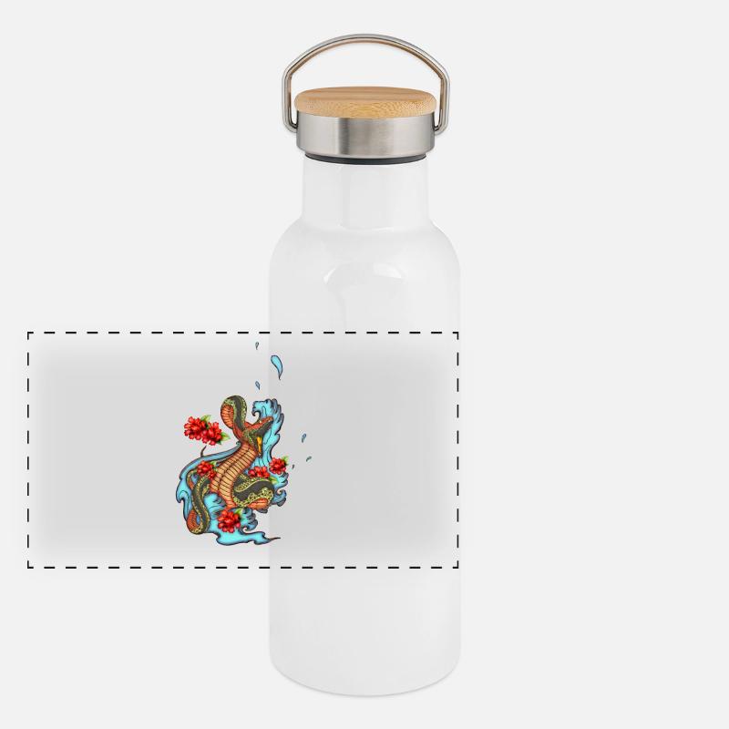 Serpent coloré en colère avec des fleurs Gourde isotherme avec bouchon en bambou