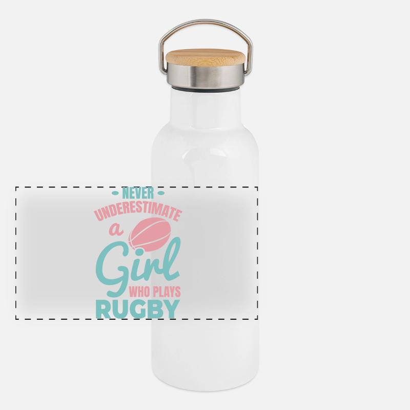 Rugby Spieler Mädchen Panorama Thermosflasche mit Bambusdeckel