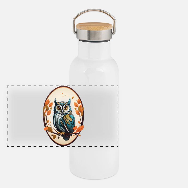 Nachtvogel Eule Panorama Thermosflasche mit Bambusdeckel
