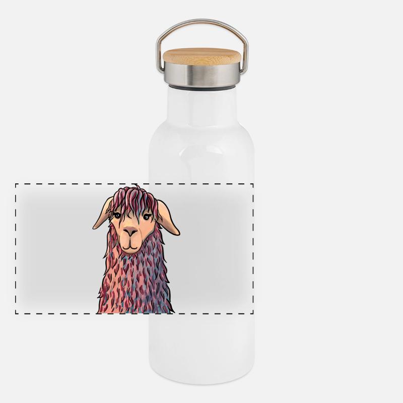 Llama portrait abstract Panoramic Thermal Bottle with Bamboo Lid
