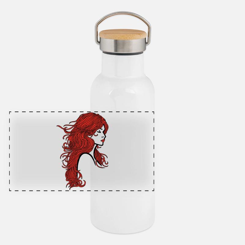 Rothaariges Mädchen Panorama Thermosflasche mit Bambusdeckel