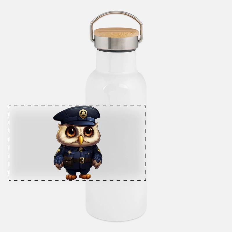 Owls Policeman Panoramic Thermal Bottle with Bamboo Lid