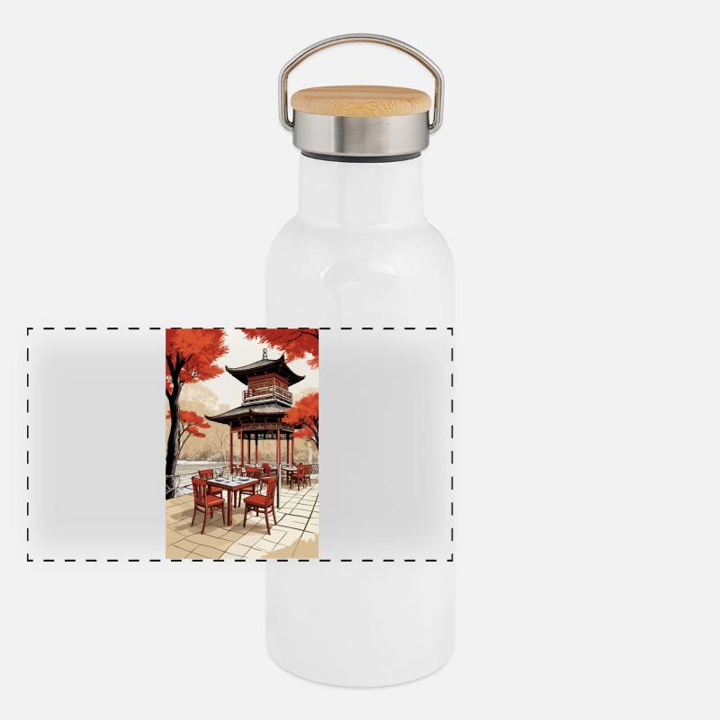 Asian Coffee Panoramic Thermal Bottle with Bamboo Lid