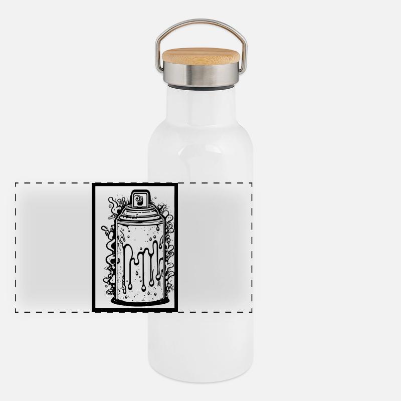 Bombe aérosol comique avec gouttes dans le cadre - Gourde isotherme avec bouchon en bambou - blanc