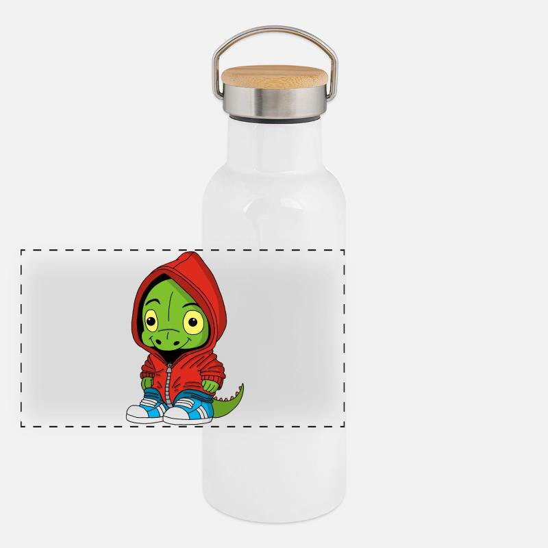 Kleiner Dinosaurier Panorama Thermosflasche mit Bambusdeckel