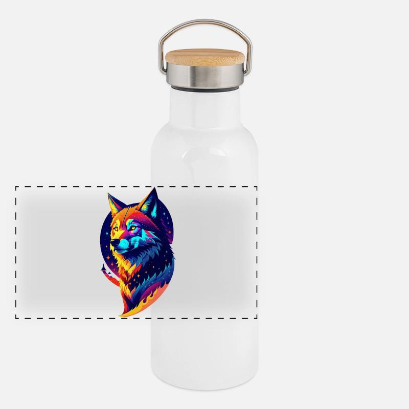 Wolf in the Night - Multicolored Decor Panoramic Thermal Bottle with Bamboo Lid