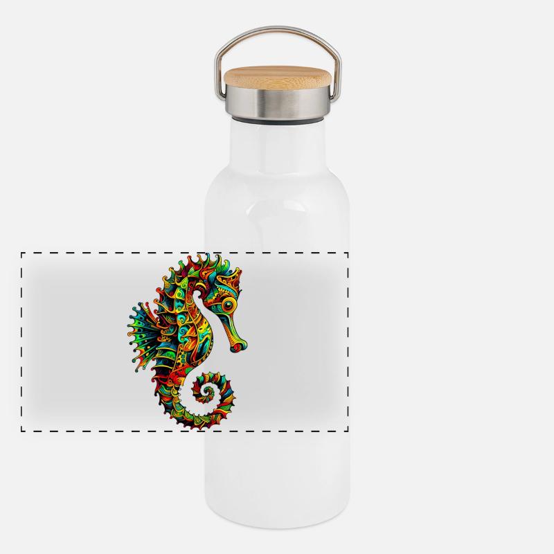 Seepferdchen Panorama Thermosflasche mit Bambusdeckel
