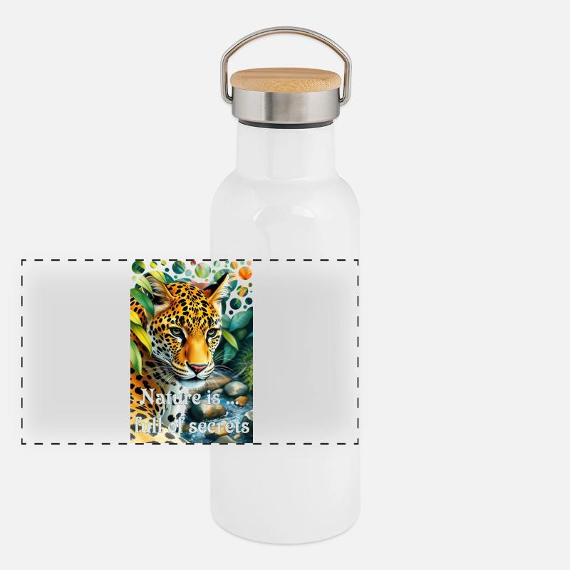 Leopard in the jungle Nature is full of secrets - Panoramic Thermal Bottle with Bamboo Lid - white